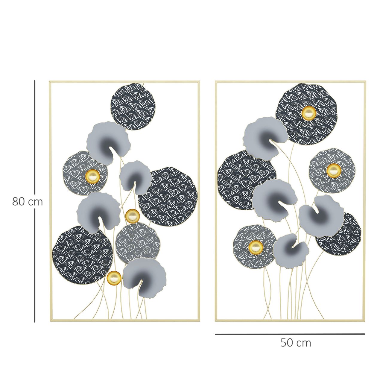 HOMCOM 2-Set 3D-Wandbild aus Metall Grau 50 x 80 cm