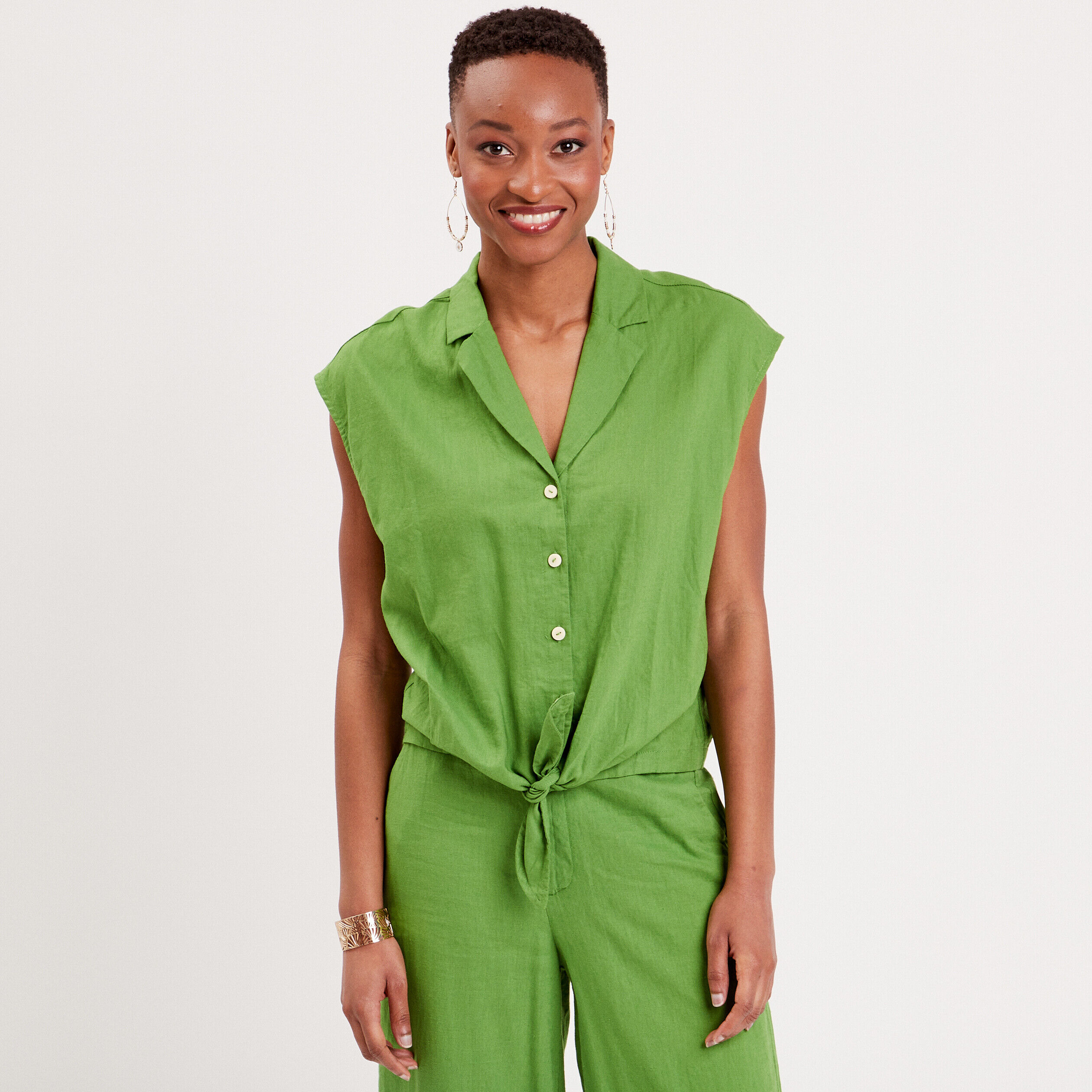 Chemise à nouer vert femme | Cache Cache