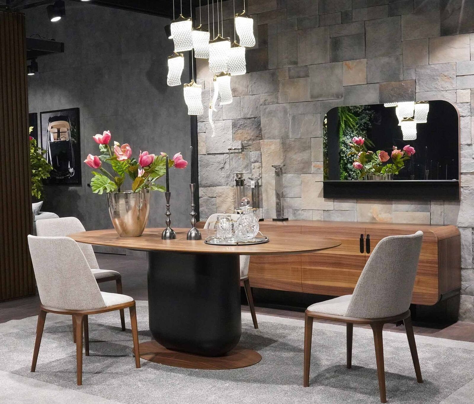 JVmoebel Esszimmer-Set Esszimmer Set 6tlg Esstisch Stühle Ess Gruppe Sideboard Anrichte Möbel, (6-St., 1x Esstisch + 4x Stühle + 1x Sideboard), Made in Europa