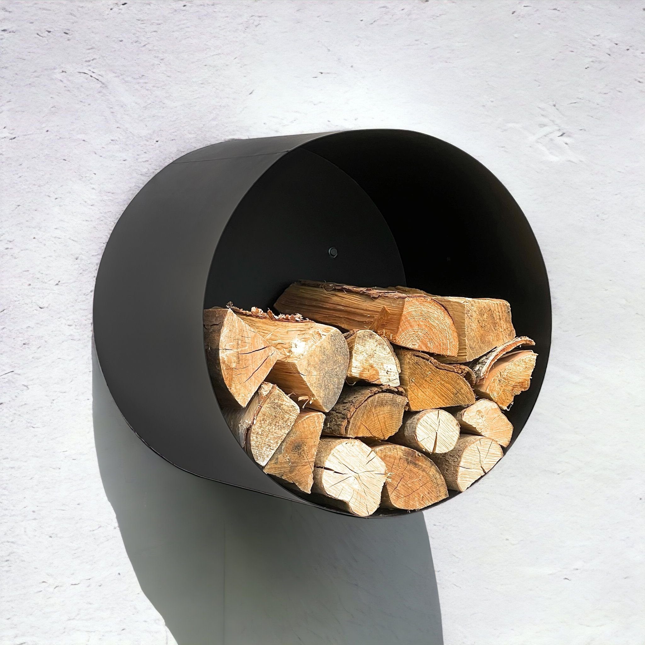 DanDiBo Kaminholzregal Kaminholzregal Innen Metall Schwarz Rund Wand 50 cm
