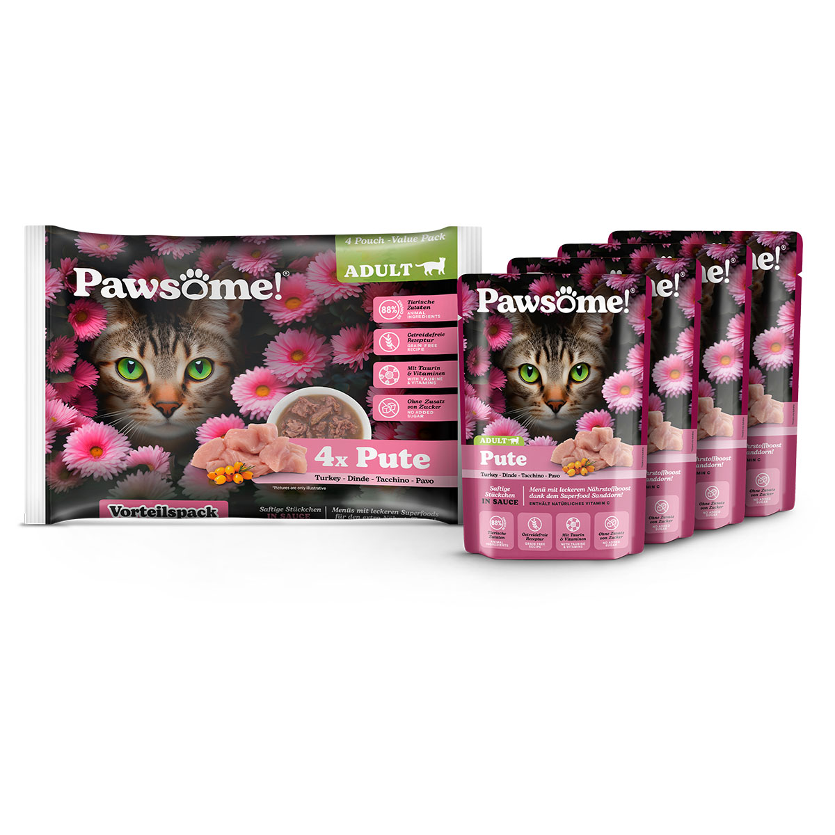 Pawsome Adult Pute Flowpack 4x85g günstig kaufen bei ZooRoyal