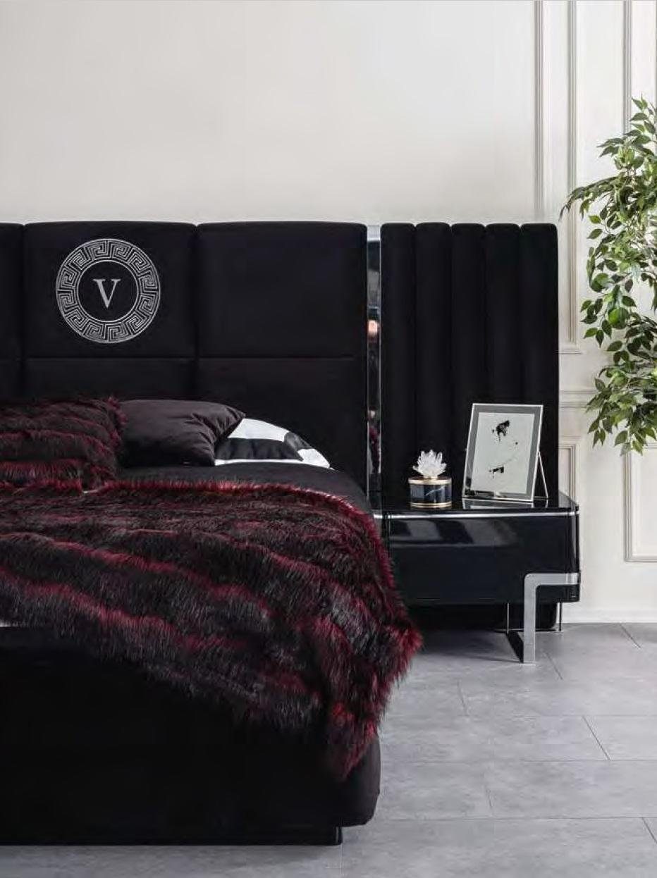 JVmoebel Schlafzimmer-Set Großes Schwarzes Schlafzimmer Set Bett Kleiderschrank 6tlg., (6-St., Bett / 2x Nachttische / Kleiderschrank / Kommode / Spiegel), Made in Europa