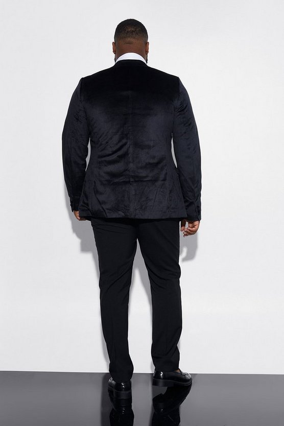 Plus Skinny Velour-Anzugjacke mit Satin-Revers