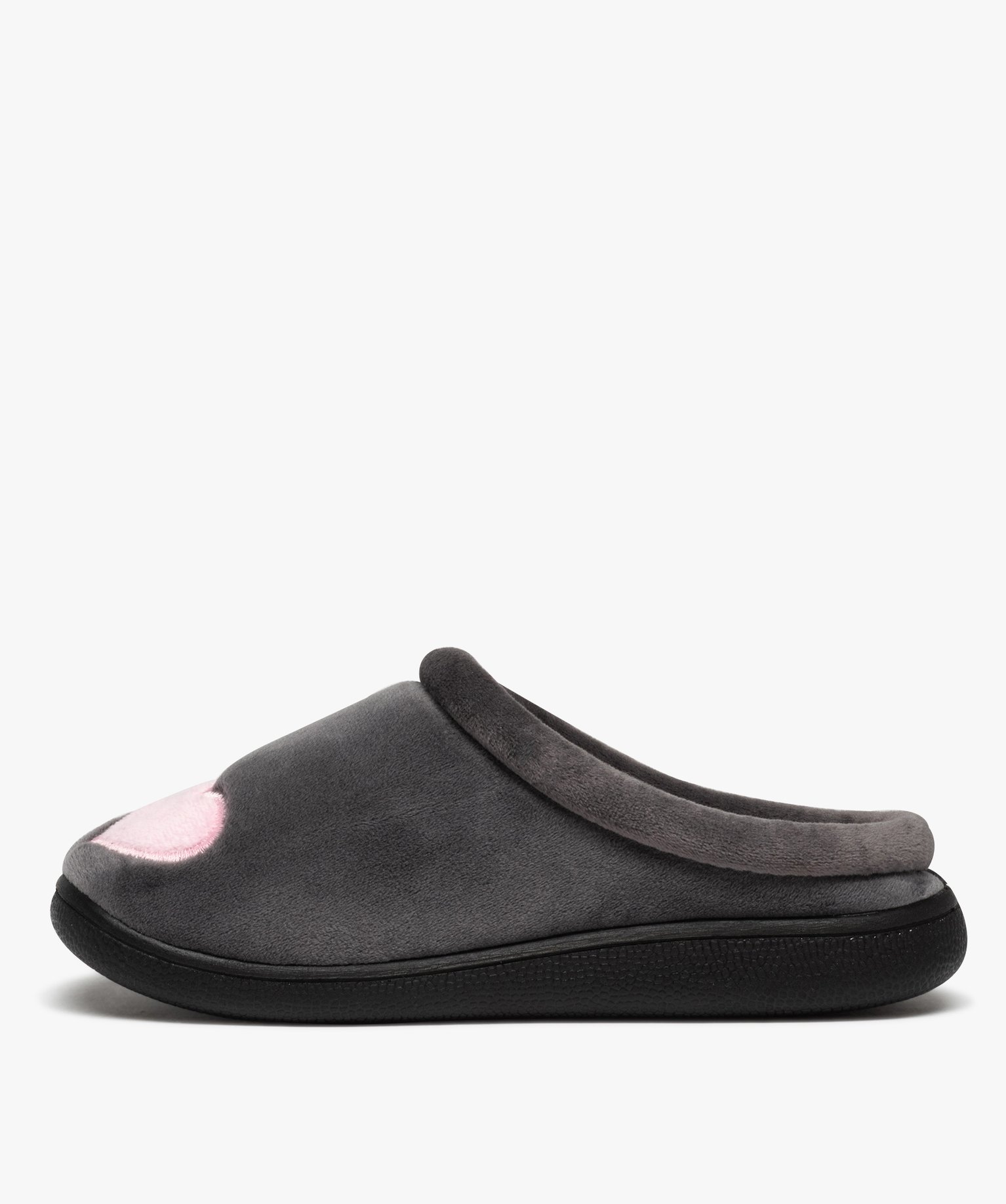 Chaussons femme mules en velours ras motifs curs gris | GEMO