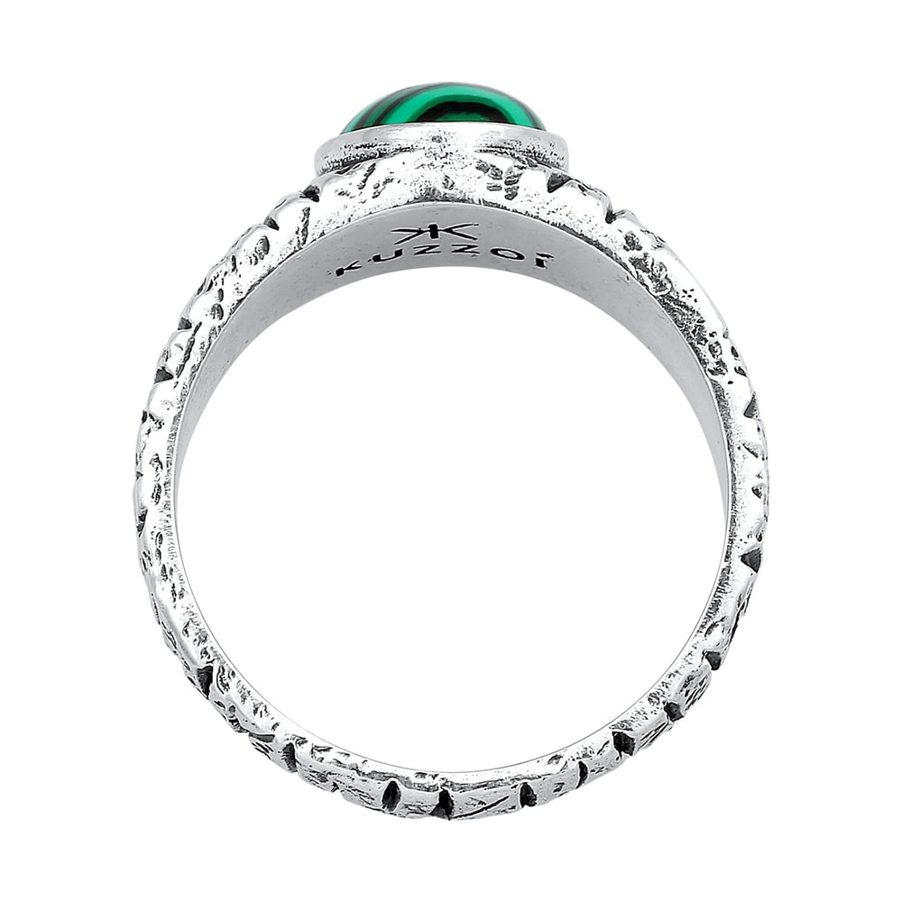 KUZZOI KUZZOI Bague Hommes Sceau Ovale Structuré avec Malachite Vert en Argent Sterling  Bague