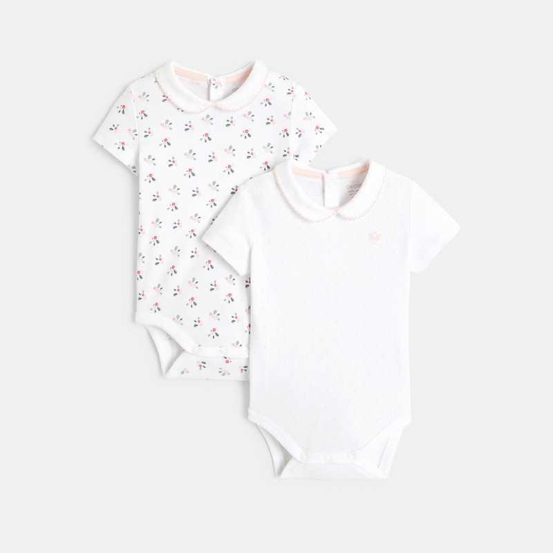 Body cerises en coton pointelle (lot de 2) blanc naissance