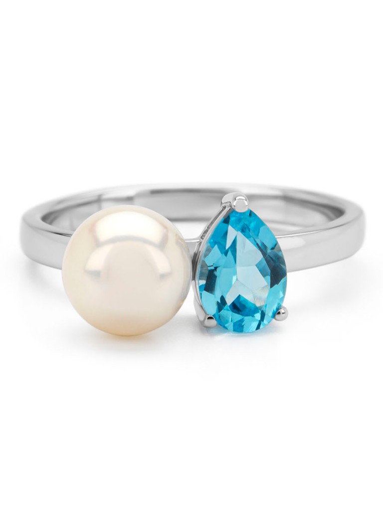 Balto aukso žiedas su deimantais ir 0,98 ct topazu, „Riviera“
