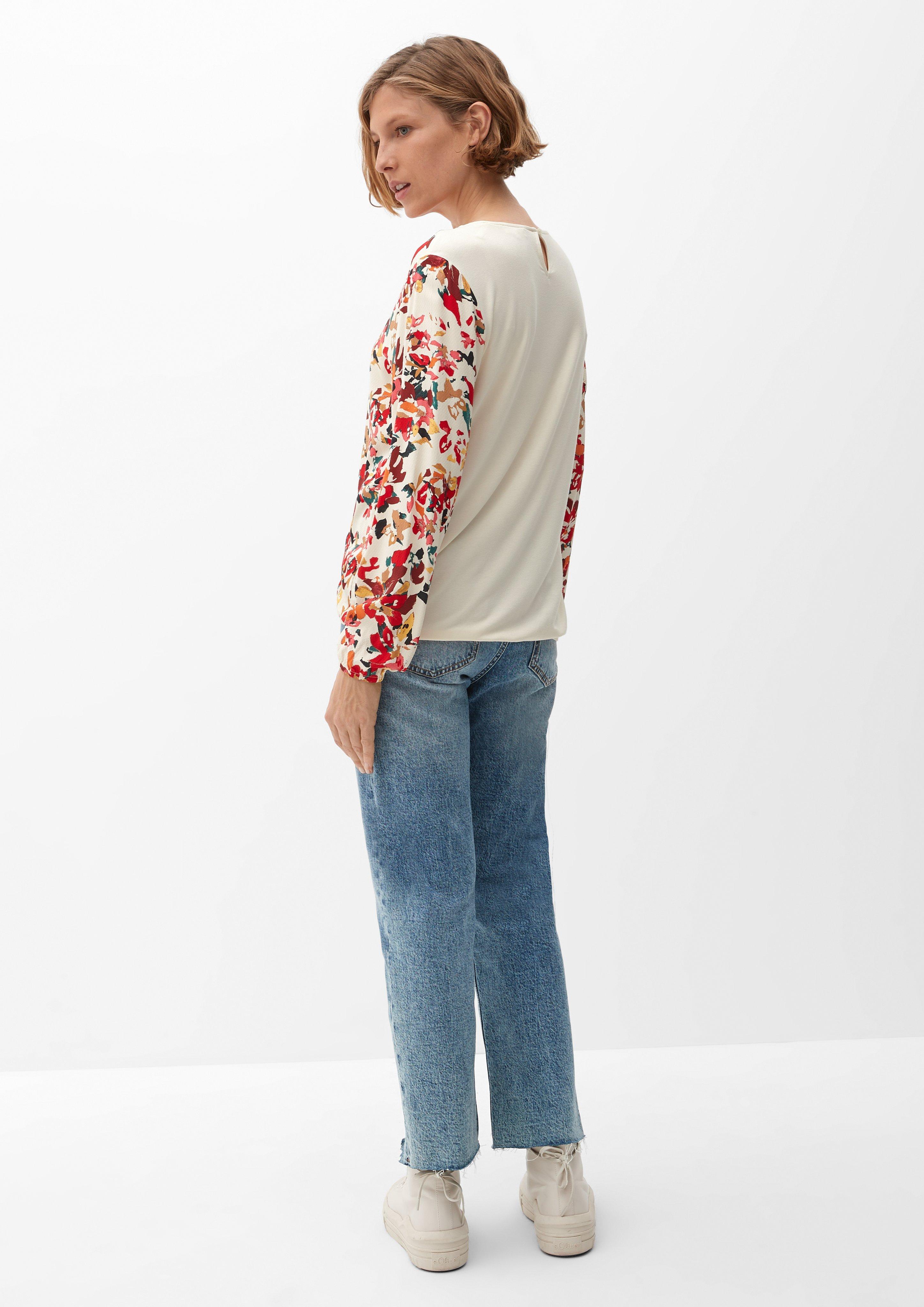 Materialmix-Bluse mit Print  2121780-81A0
