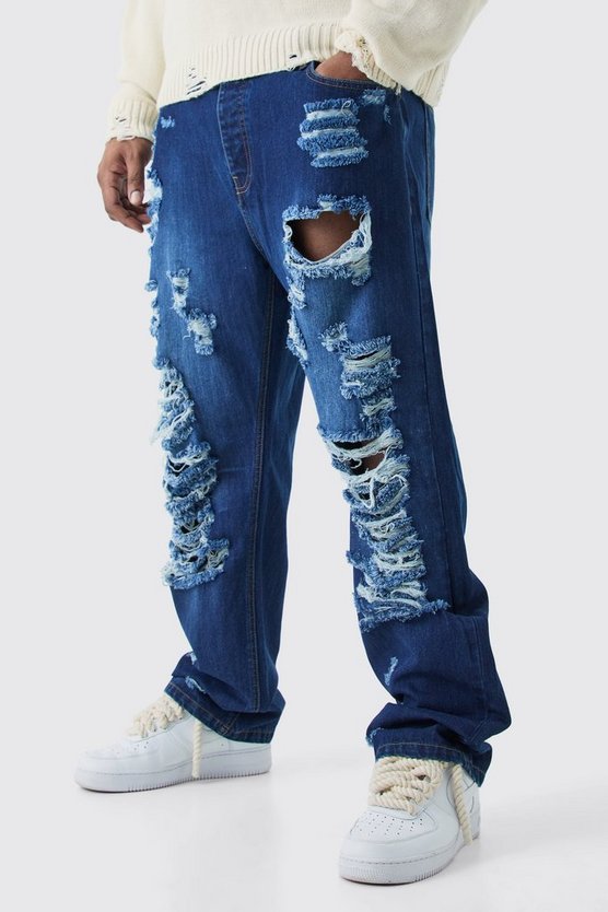 Plus extrem zerrissene Jeans mit geradem Bein