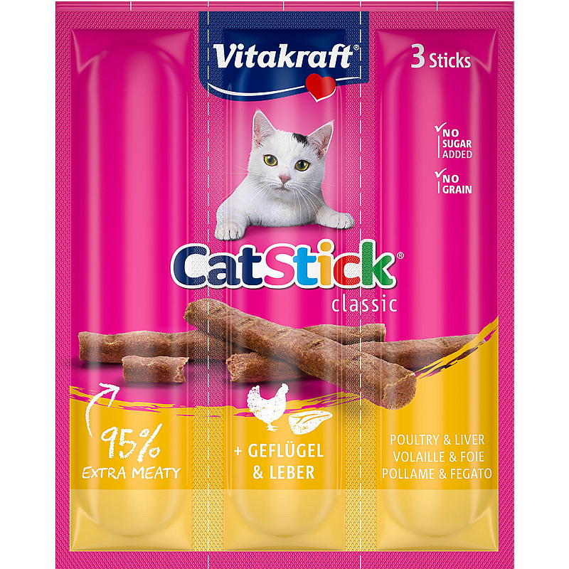 Vitakraft Cat-Stick 18 g, 3-pk,Fjærkre & lever