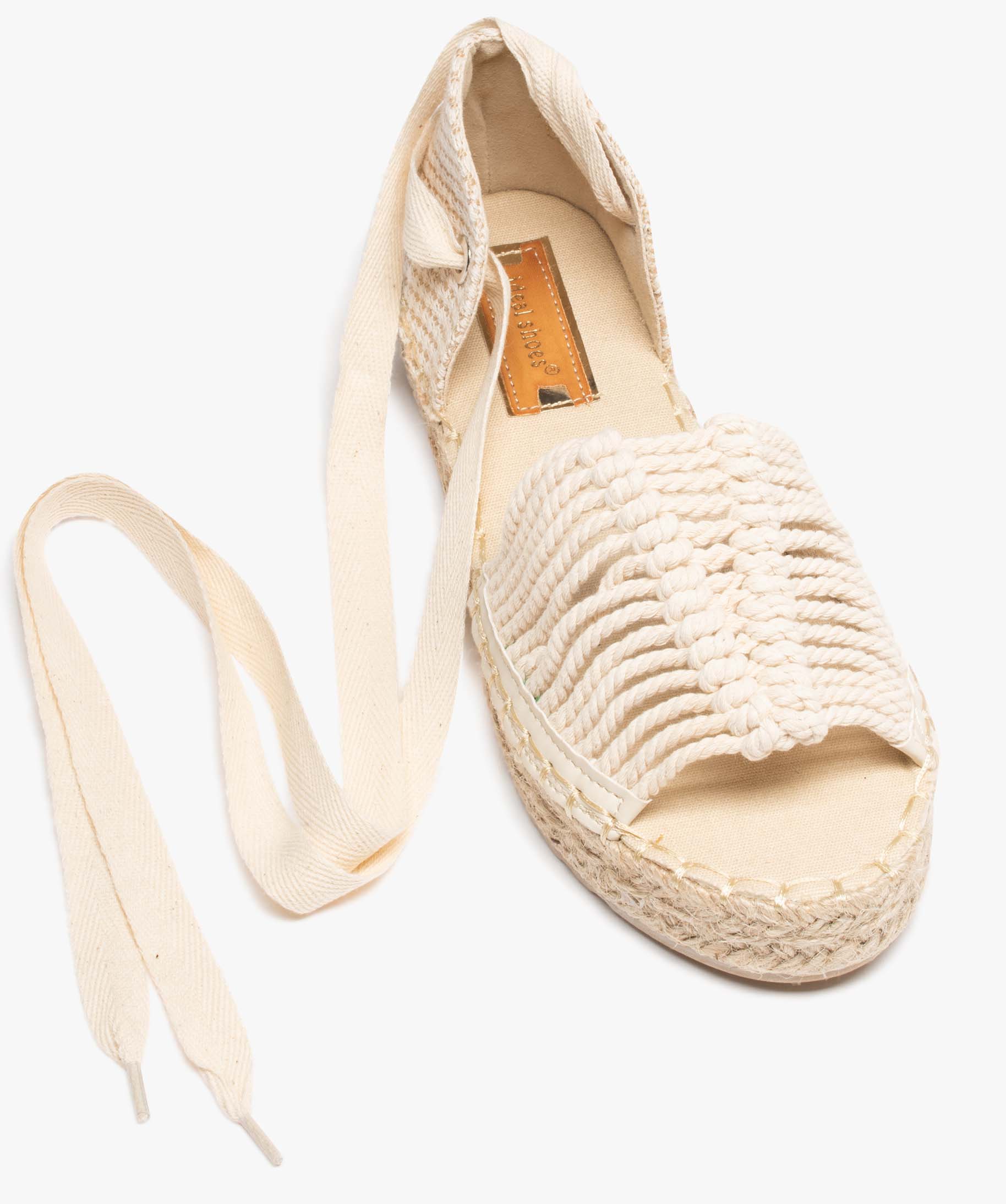 Sandales femme dessus en macramé avec rubans à nouer beige | GEMO