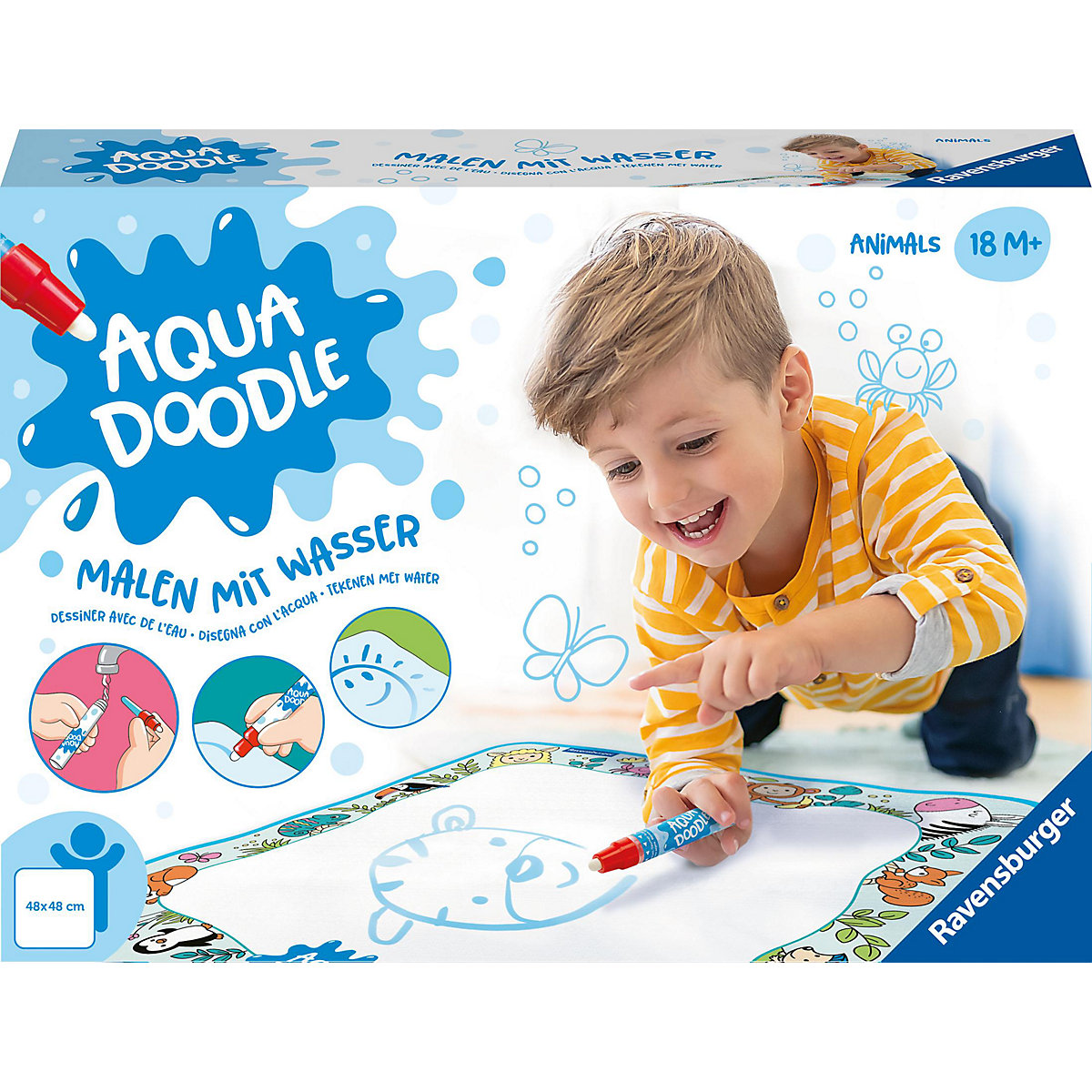 Ravensburger 4564 Aquadoodle Animals - Erstes Malen für Kinder ab 18 Monate, Malset für fleckenfreien Malspaß mit Wasser, inklusive Matte und Stift