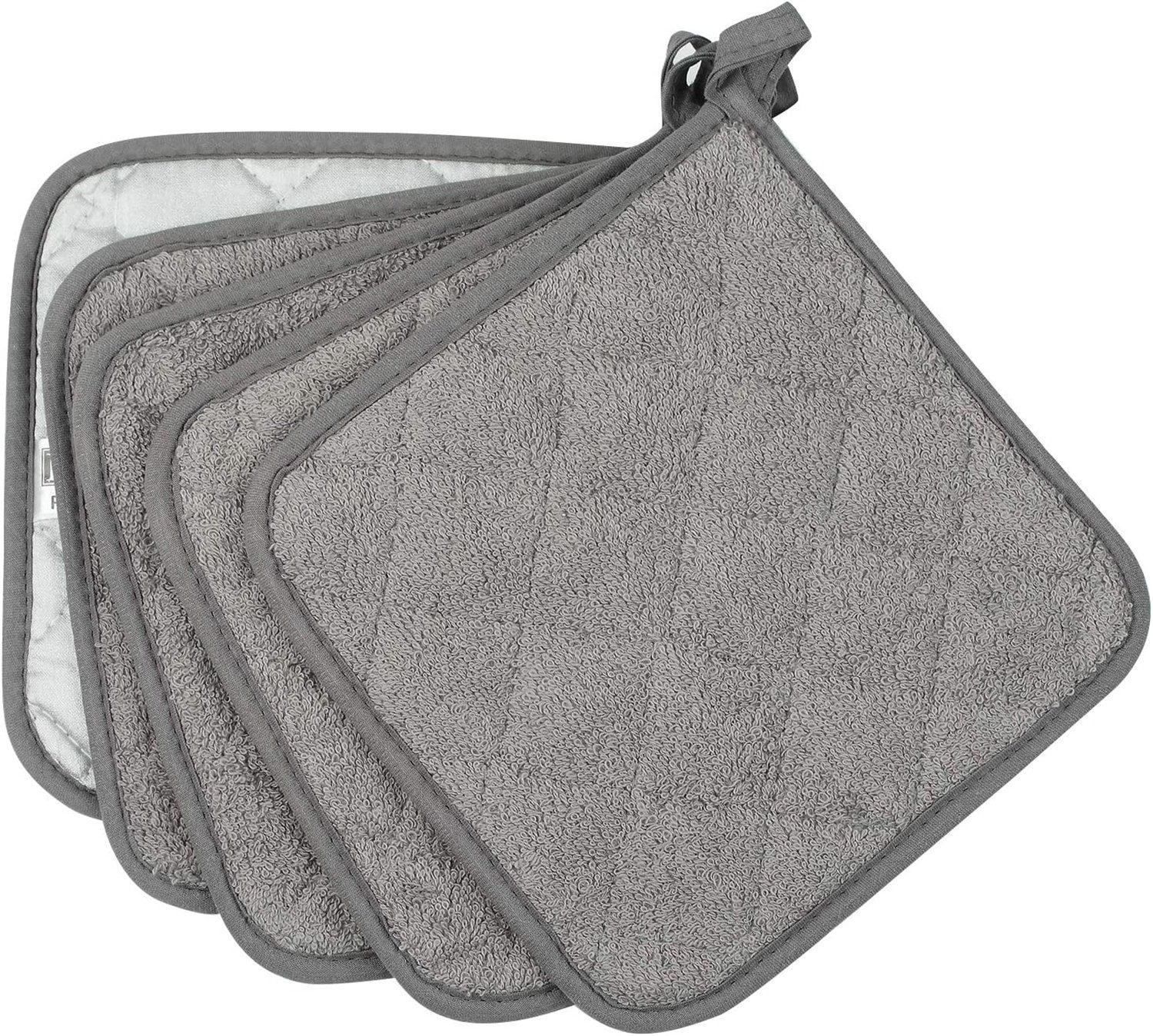 SCOKIT Topfhandschuhe Baumwolle Küche Everyday Basic Terry Topflappen, (hitzebeständig Untersetzer Topflappen, 5-tlg., Set von 5 Grau), für Kochen und Backen