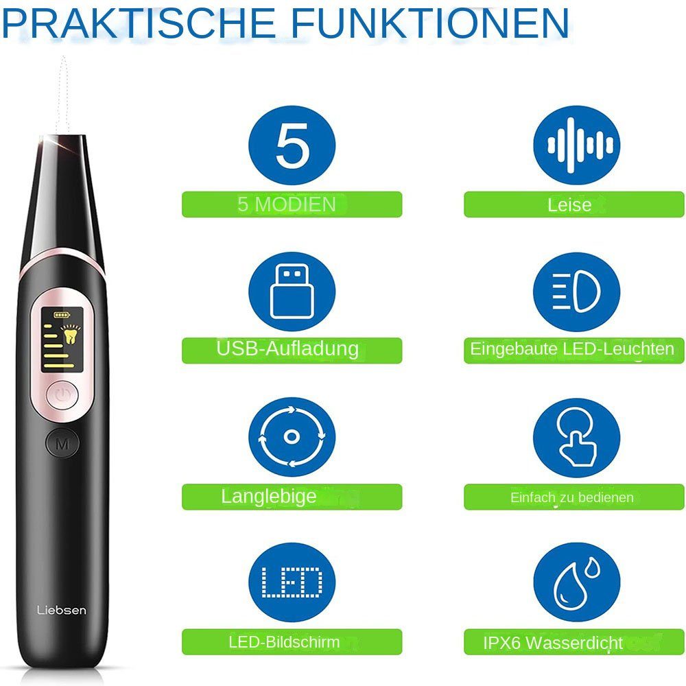 Yoyaxi Zahnpflege-Set Wasserdicht und geräuscharm für Zuhause & Reisen, 1-tlg., 5 Intensitätsstufen, IPX6 Wasserdichtigkeit und praktische LED-Anzeige