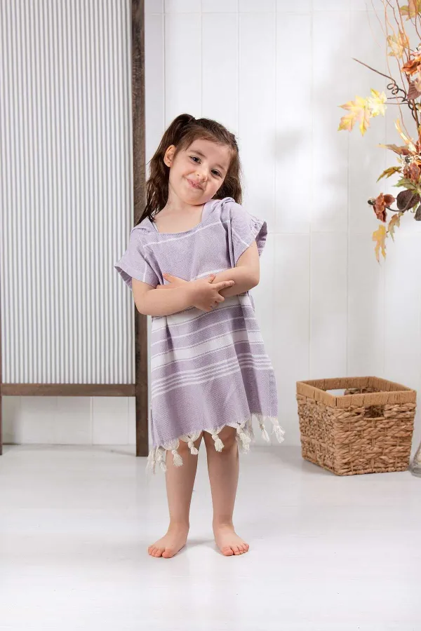 Formeya  Baumwolle Kinder Pestemal Poncho Bademantel Strandtuch Lila