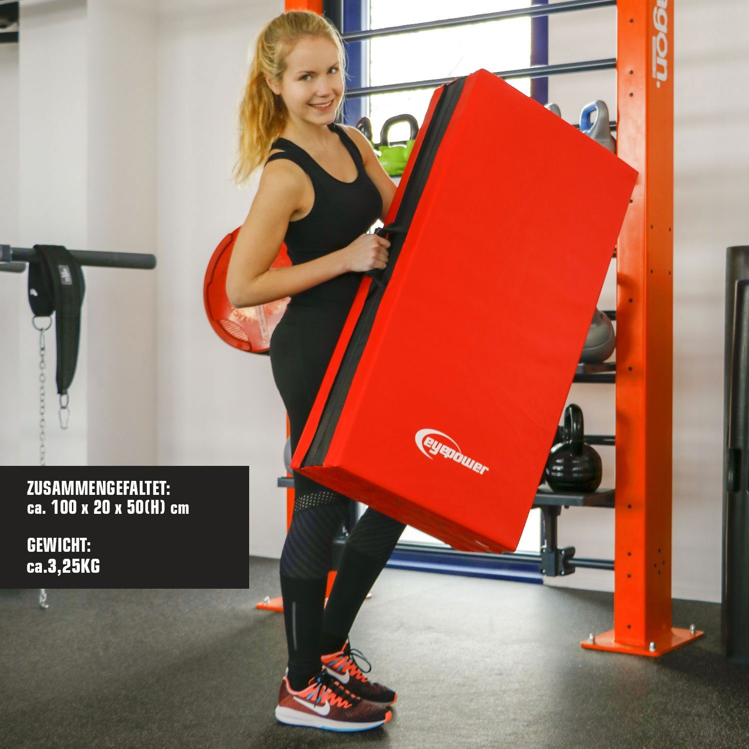 eyepower Fitnessmatte XL Weichbodenmatte 200x100x5cm Faltbare Turnmatte, Weichbodenmatte rot