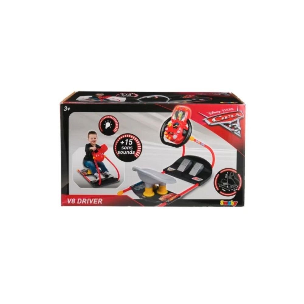 Smoby Spielzeug-Auto Cars 3 V8 Fahrsimulator, (Sportlichem Sitz, Bremse, Gaspedal und Schalthebel), Mit Soundknöpfen am Lenkrad
