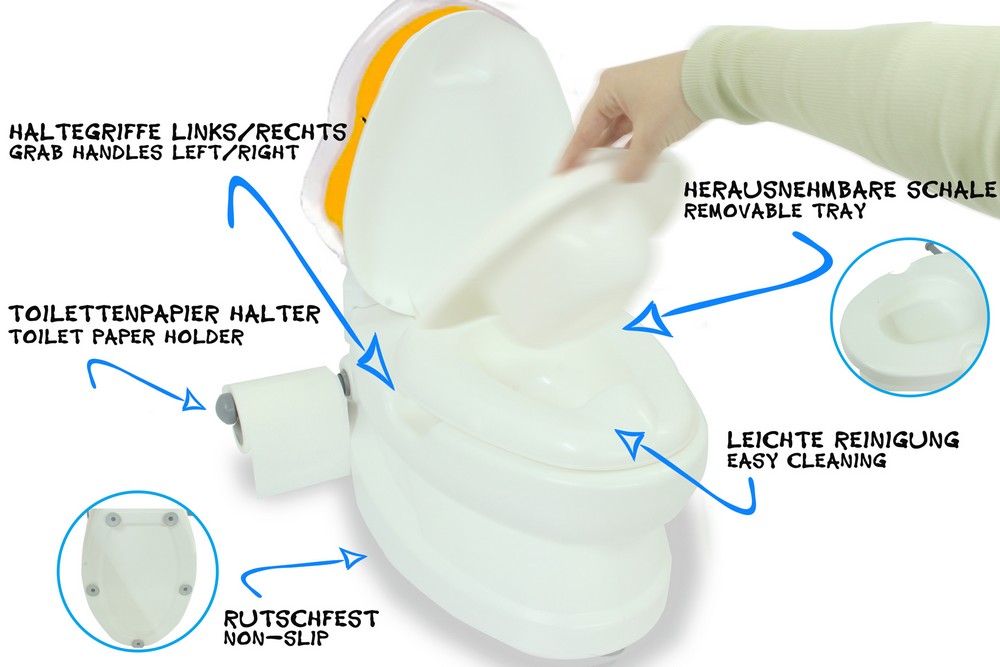 Jamara e.K. JAMARA-460956-Meine kleine Toilette Küken mit Spülsound und Toilettenpapierhalter