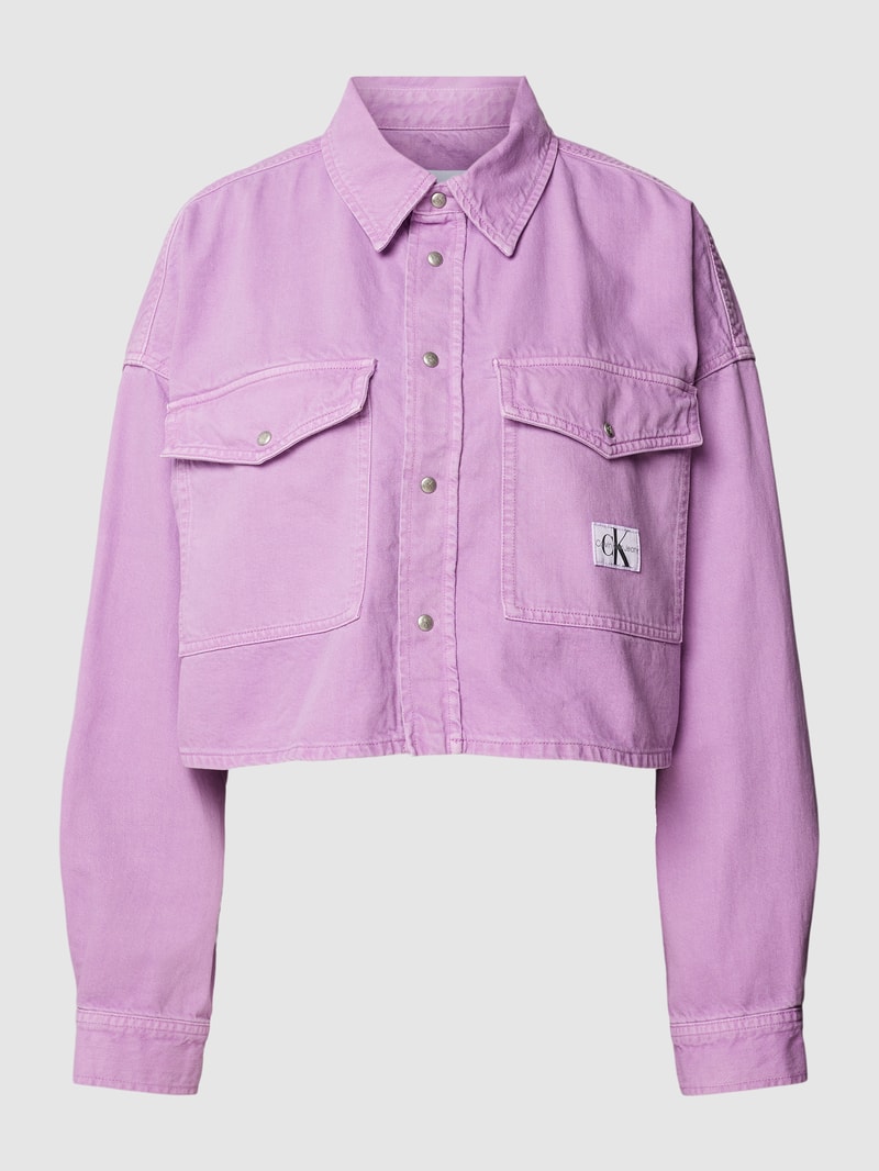 Oversized Jeansjacke mit Label-Patch in violett