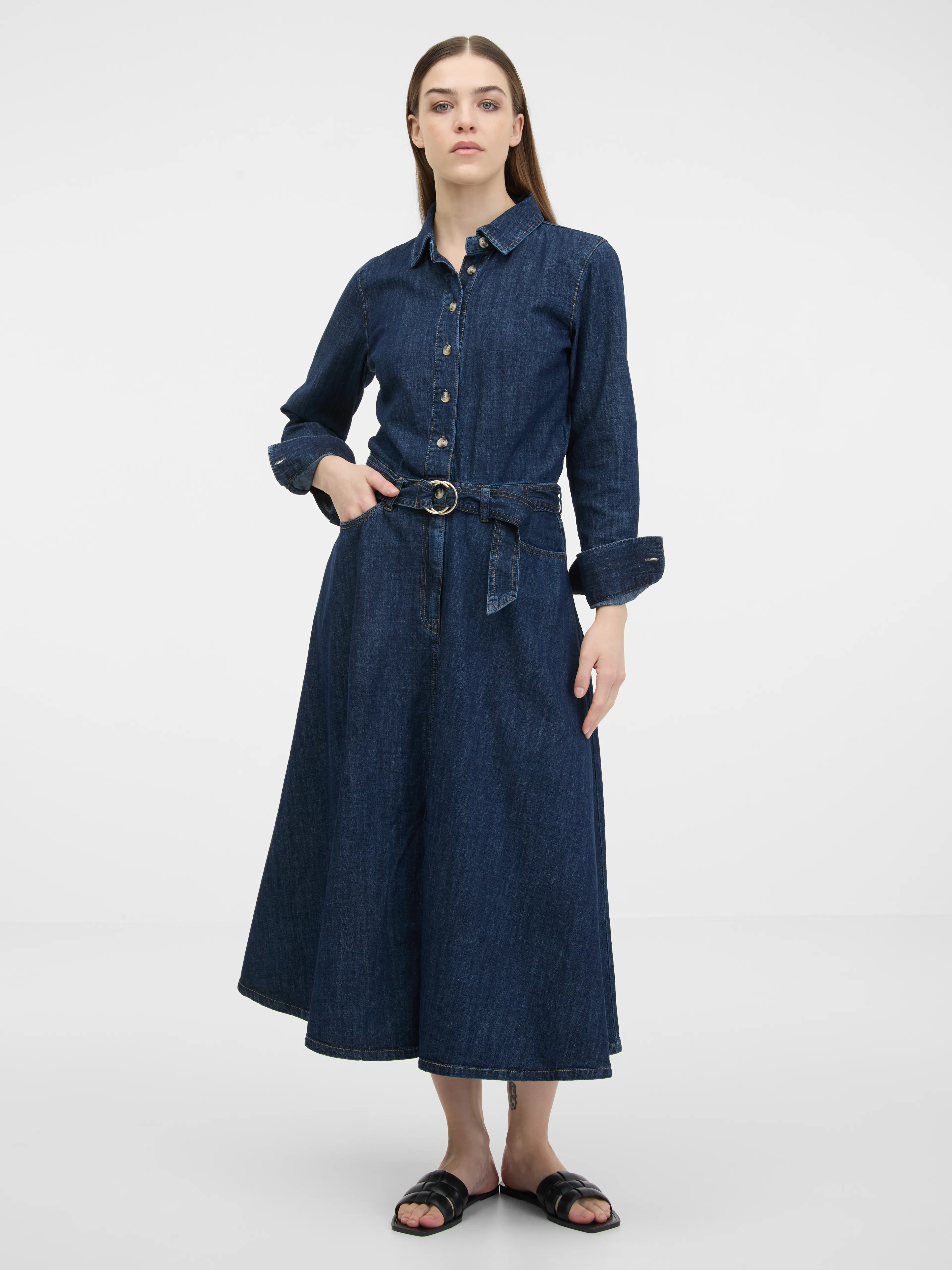 Dunkelgraues Damen-Hemdkleid ORSAY