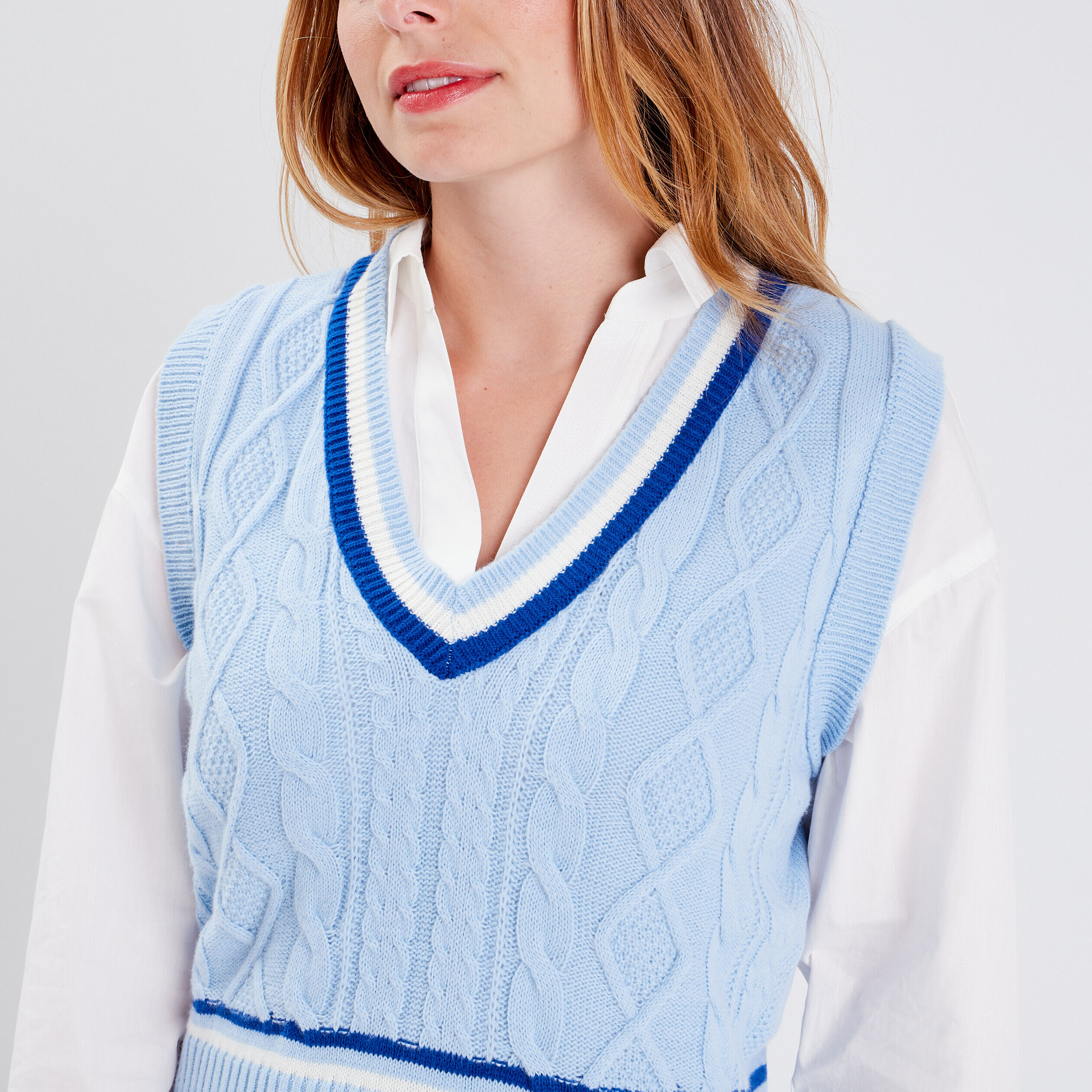 Pull sans manches bleu pastel femme | Cache Cache