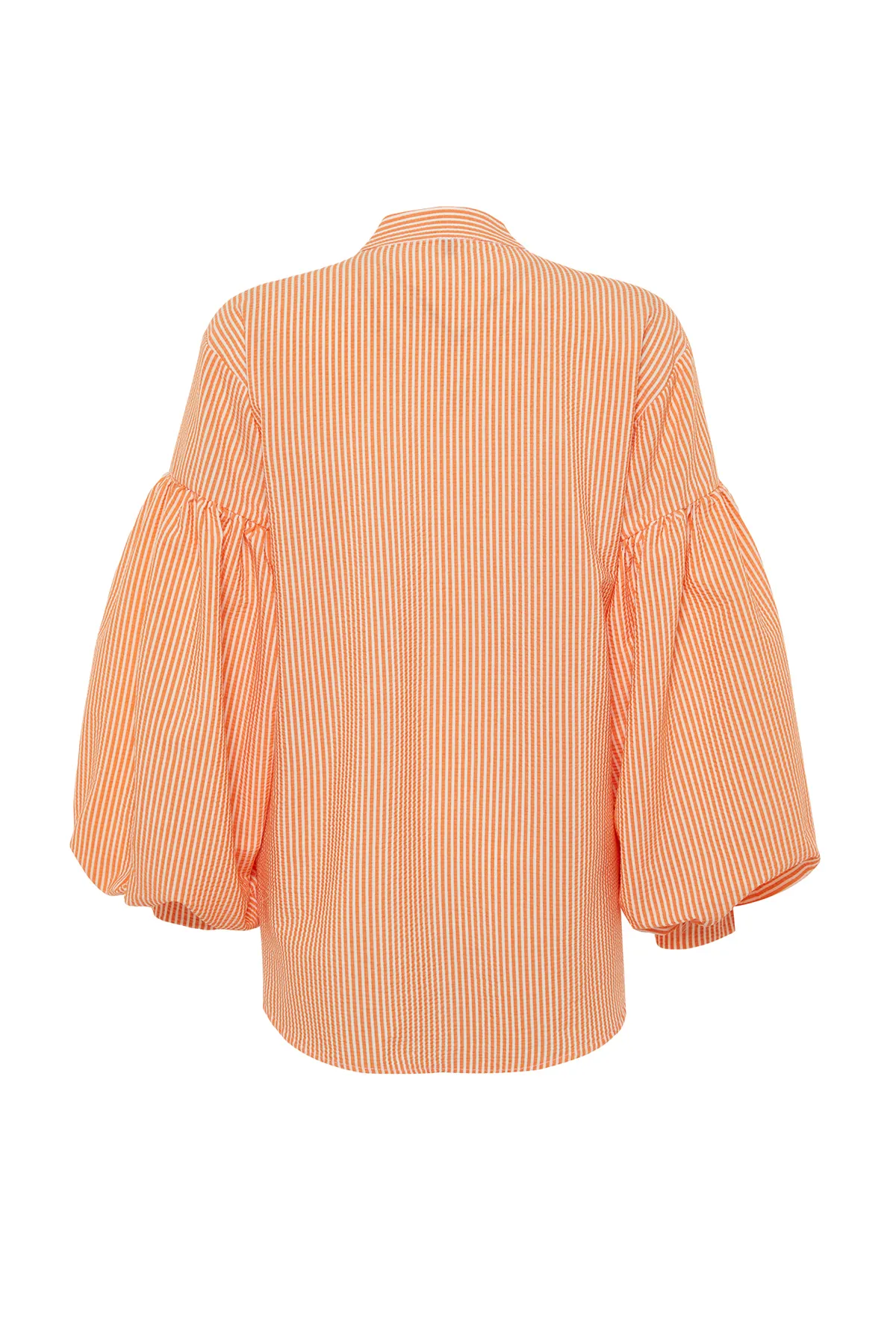 Trendyol Modest  Orangefarbene Seersucker-Webtunika mit Ballonärmeln TCTSS24UK00017