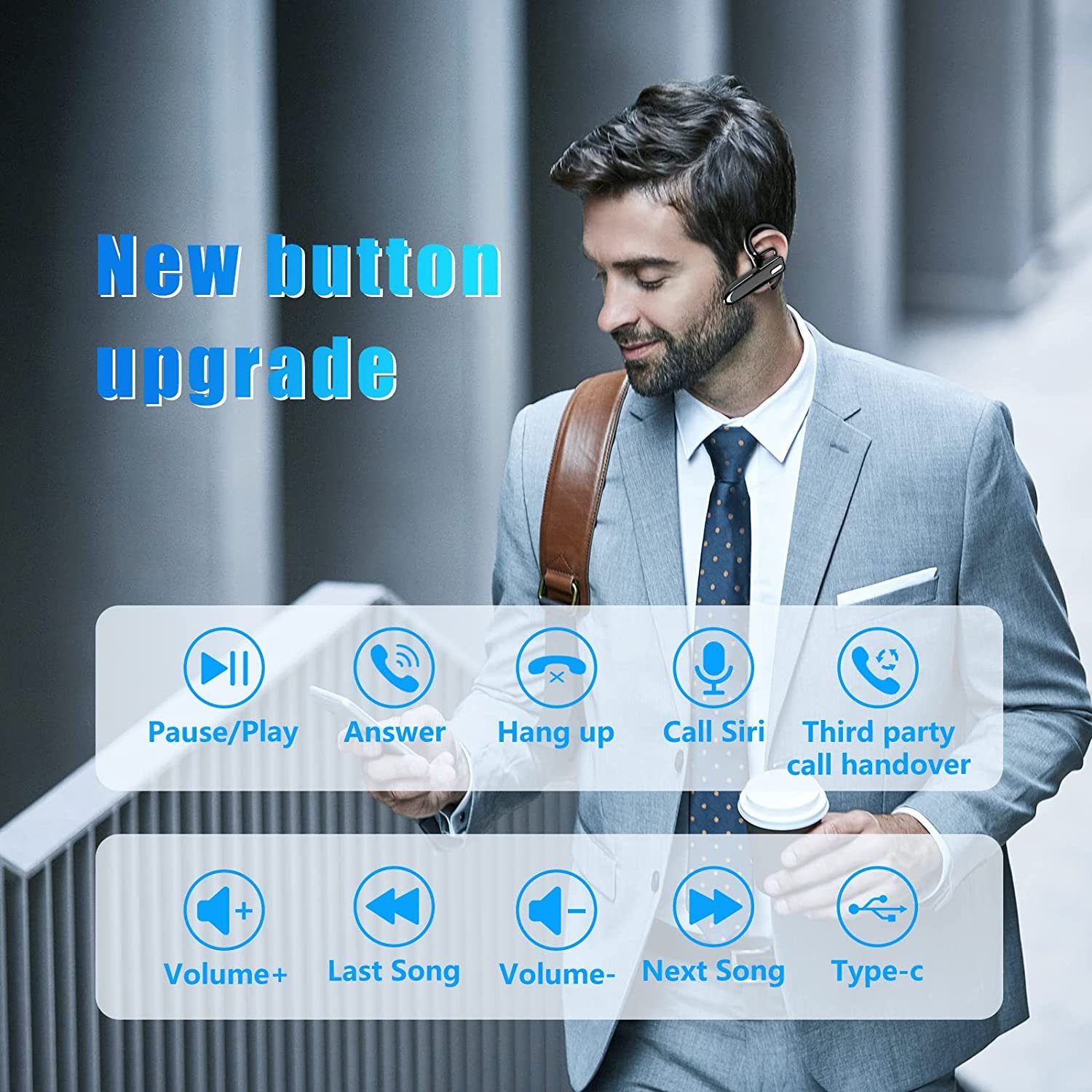 Daskoo mit Mikrofon, In Ear Freispreche Headset Handy Headset Bluetooth-Kopfhörer (kompatibel mit iPhone, Android, Samsung für Autofahren und Geschäft)