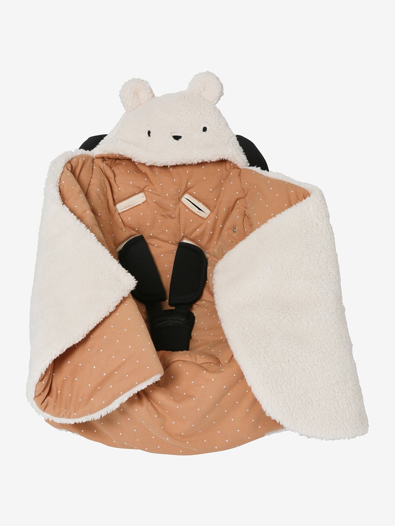 Vertbaudet 2-in-1 Baby Ausfahrsack/Wickelunterlage, Plüsch Oeko-Tex - grau/nachtblau polarstern