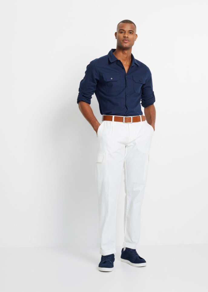 Regular Fit Cargohose mit Leinen, Straight