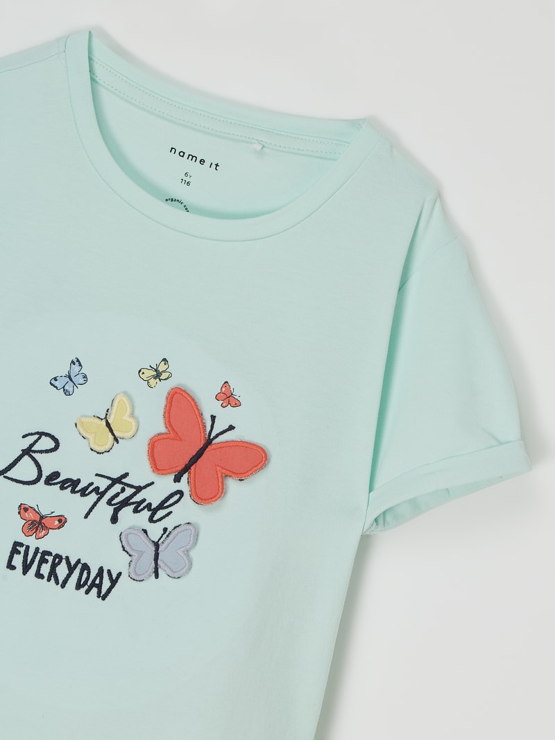 T-Shirt mit Schmetterling-Prints Modell 'Faith' in mint