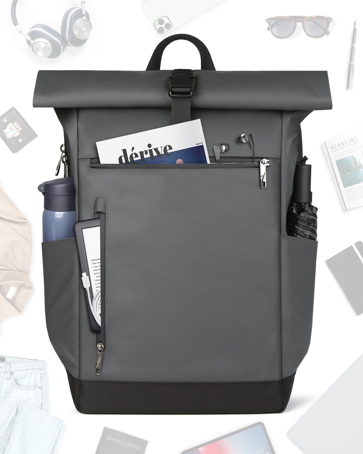 Inateck Laptoprucksack RollTop Rucksack Herren Damen Schulrucksack 25L-30L