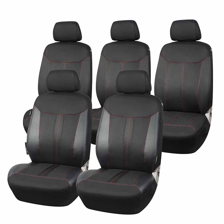 NORAUTO Sitzbezug-Komplettset FAMILY 15-teilig, für Minivans mit 3 Einzelsitzen hinten, Design MARS mit Carbon-Look - ATU