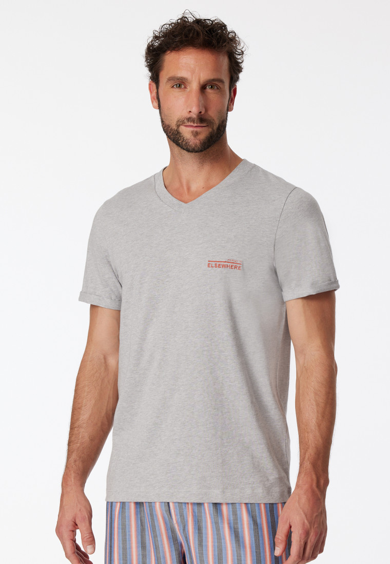 Shirt kurzarm Organic Cotton V-Ausschnitt grau-meliert - Mix+Relax