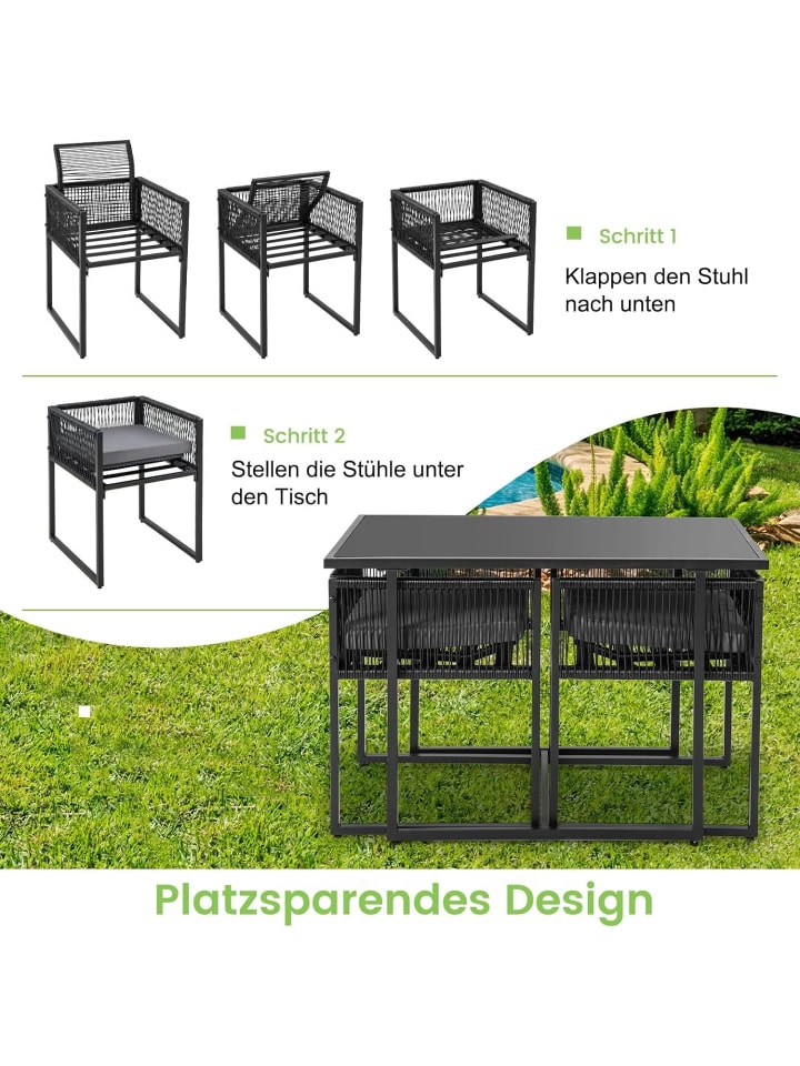 COSTWAY 3 tlg. Gartenmöbel Set in Schwarz günstig kaufen onesize