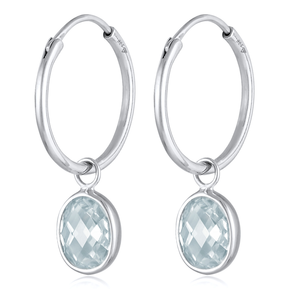 Nenalina Nenalina Boucles d'Oreilles Femmes créoles pendentif ovale avec zircon en argent  Boucles d'oreilles