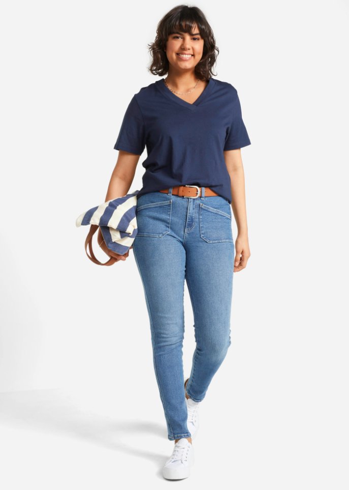 Weites Long-Shirt mit V-Ausschnitt, Kurzarm (5er Pack)