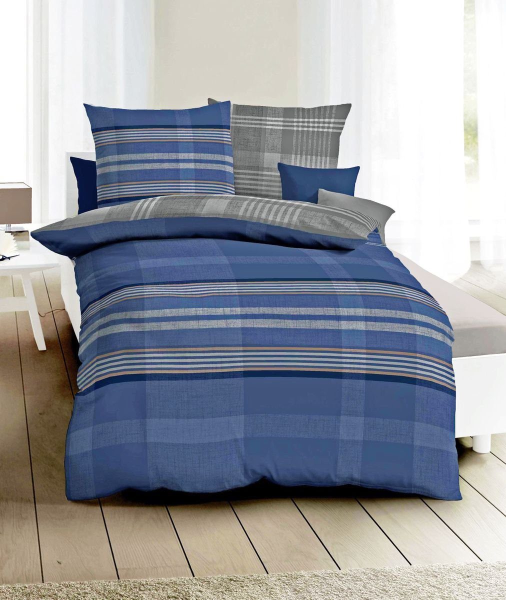 Wendebettwäsche JACK by Kaeppel Fein Biber Wende Bettwäsche 2 tlg. Beyond Blau Grau, JACK, Biber, 2 teilig, Kuschelbettwäsche für besonders romantische Stunden