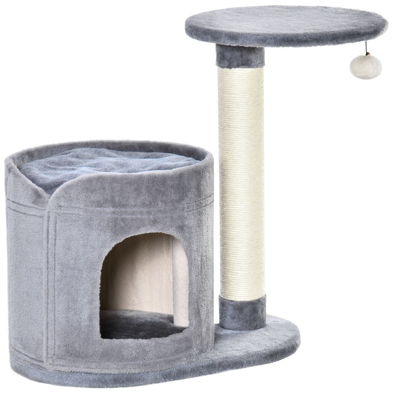 PawHut Kratzbaum Katzenbaum mit Katzenhöhle Spielball Katzenkratzbaum Sisalseil-Kratzstangen Grau 55 x 36 x 59 cm