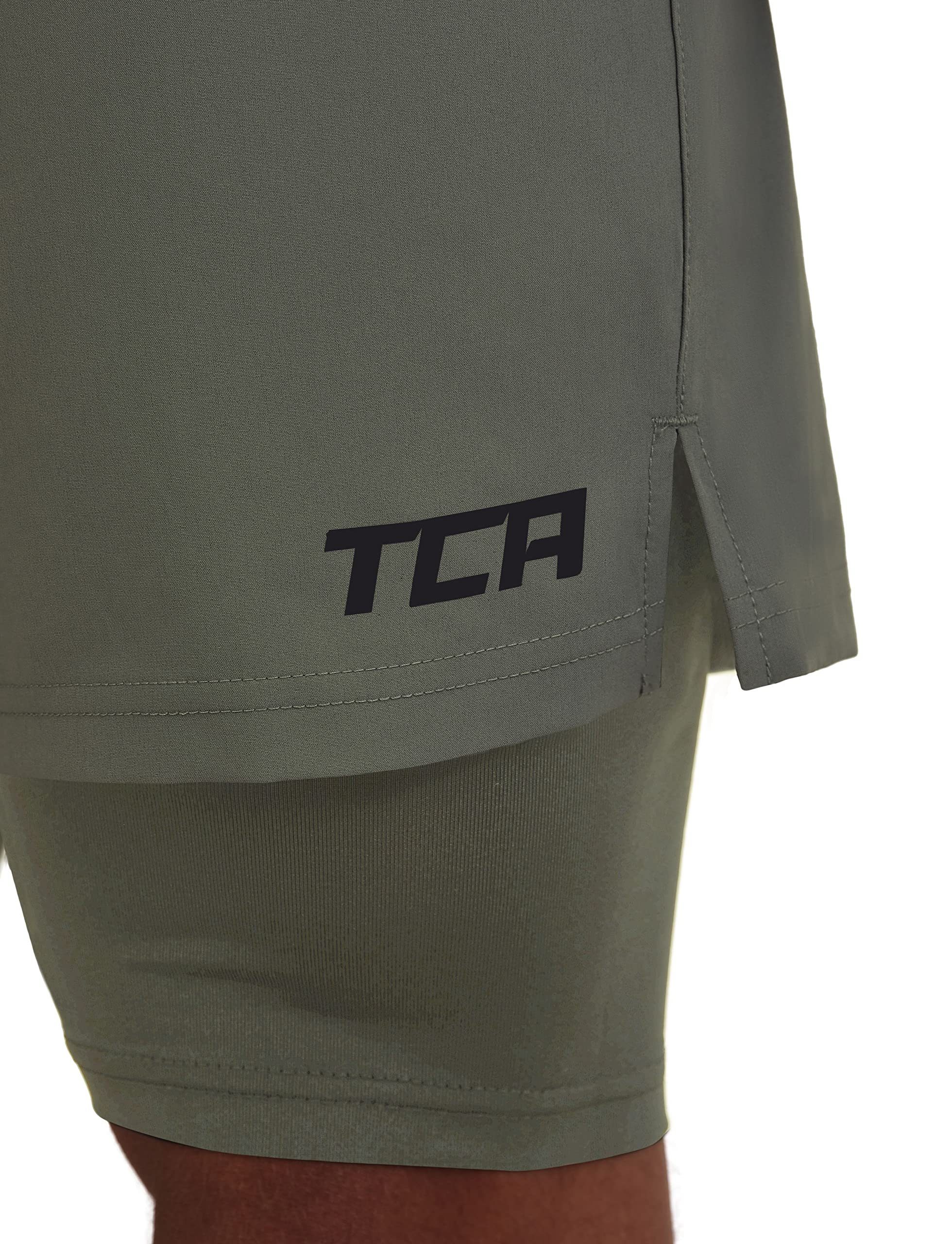 TCA Trainingsshorts TCA Herren 2-in-1 Laufhose mit Kompressionshose - Grün/Grün, XL