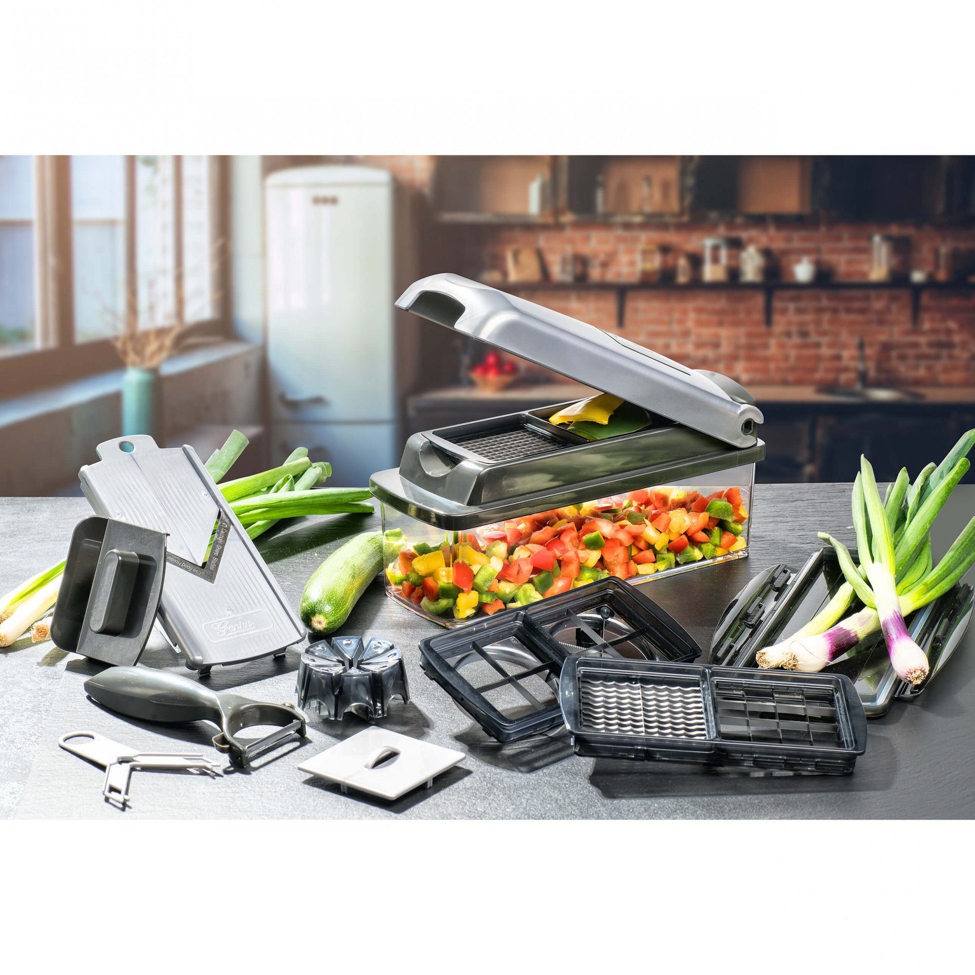 Genius Gemüseschneider Nicer Dicer Plus, Klingen aus extrem scharfem, gehärtetem Edelstahl in G-NOX-Qualität