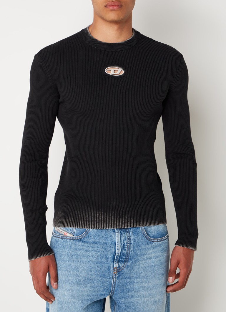 Diesel K-darin ribbed knit pullover with logo and openwork detail