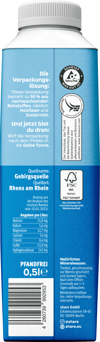 Natürliches Mineralwasser still, 500 ml