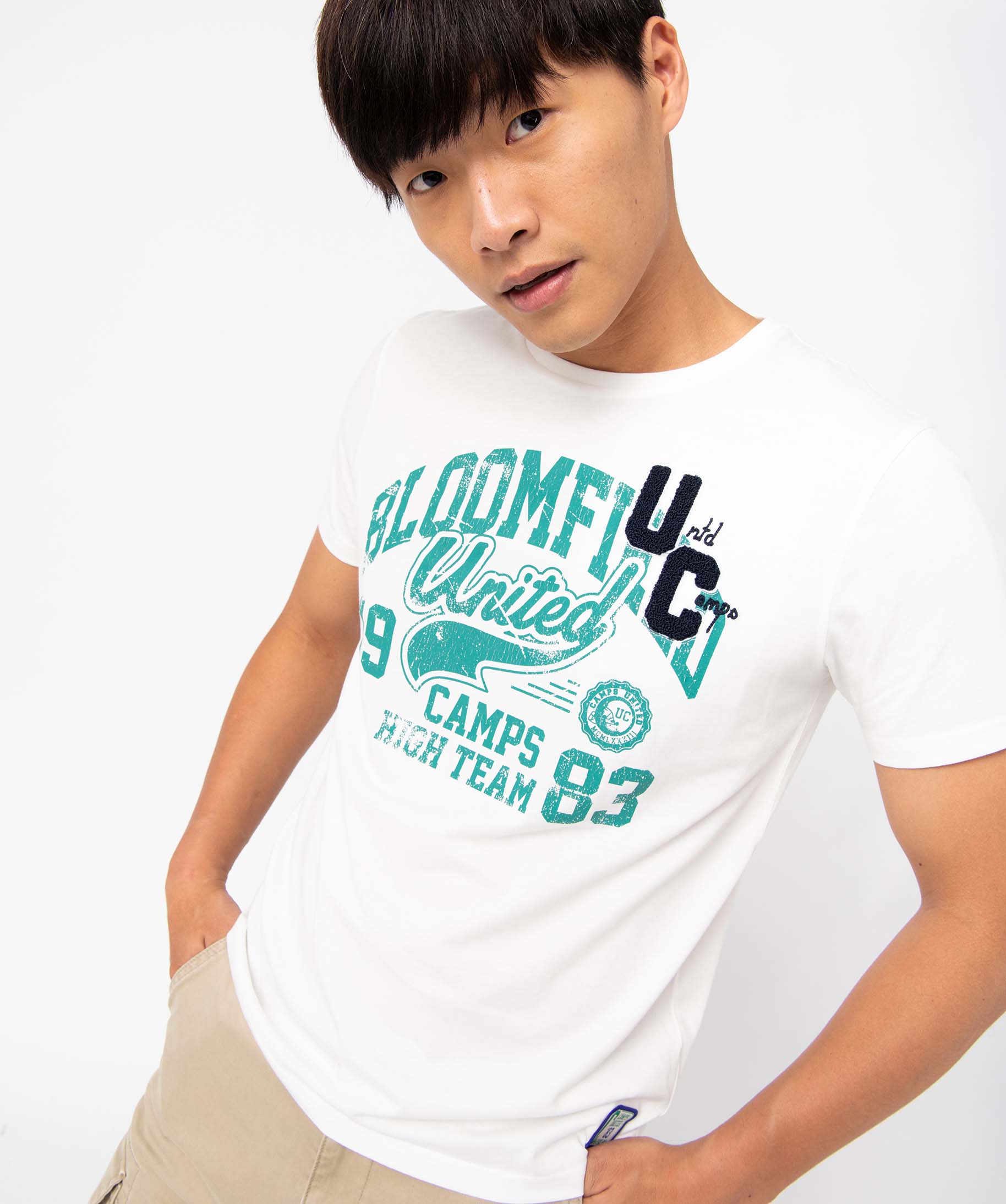 Tee-shirt homme à manches courtes avec inscription - Camps ... blanc | GEMO