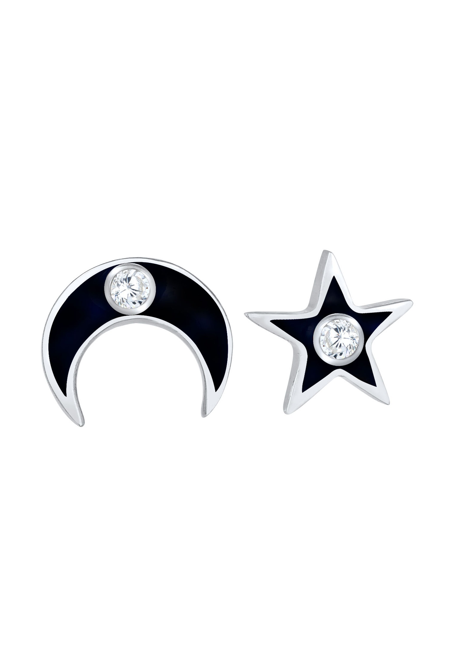 Orecchini Elli Stud Stars Half Moon Astro con pietre di zirconi cubici e smalto in argento sterling 925