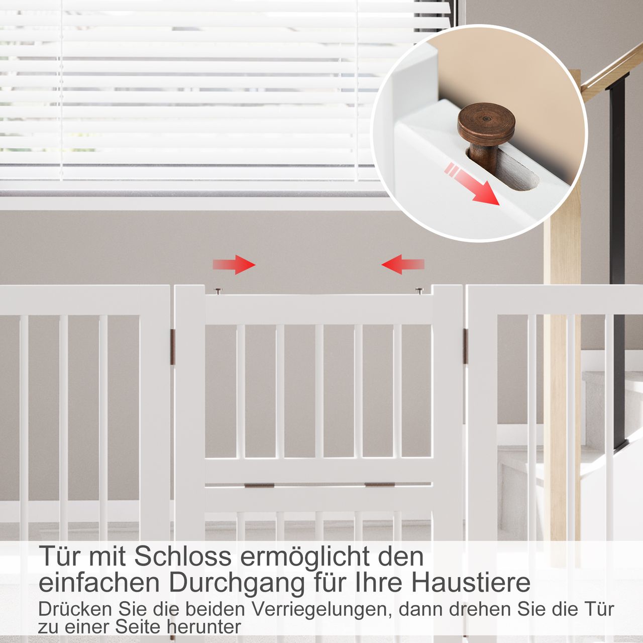 PawHut Hunde Absperrgitter Türschutzgitter Schutzgitter Konfigurationsgitter klappbar mit 4 Stücke Kiefernholz Weiß 215 x 38 x 75 cm