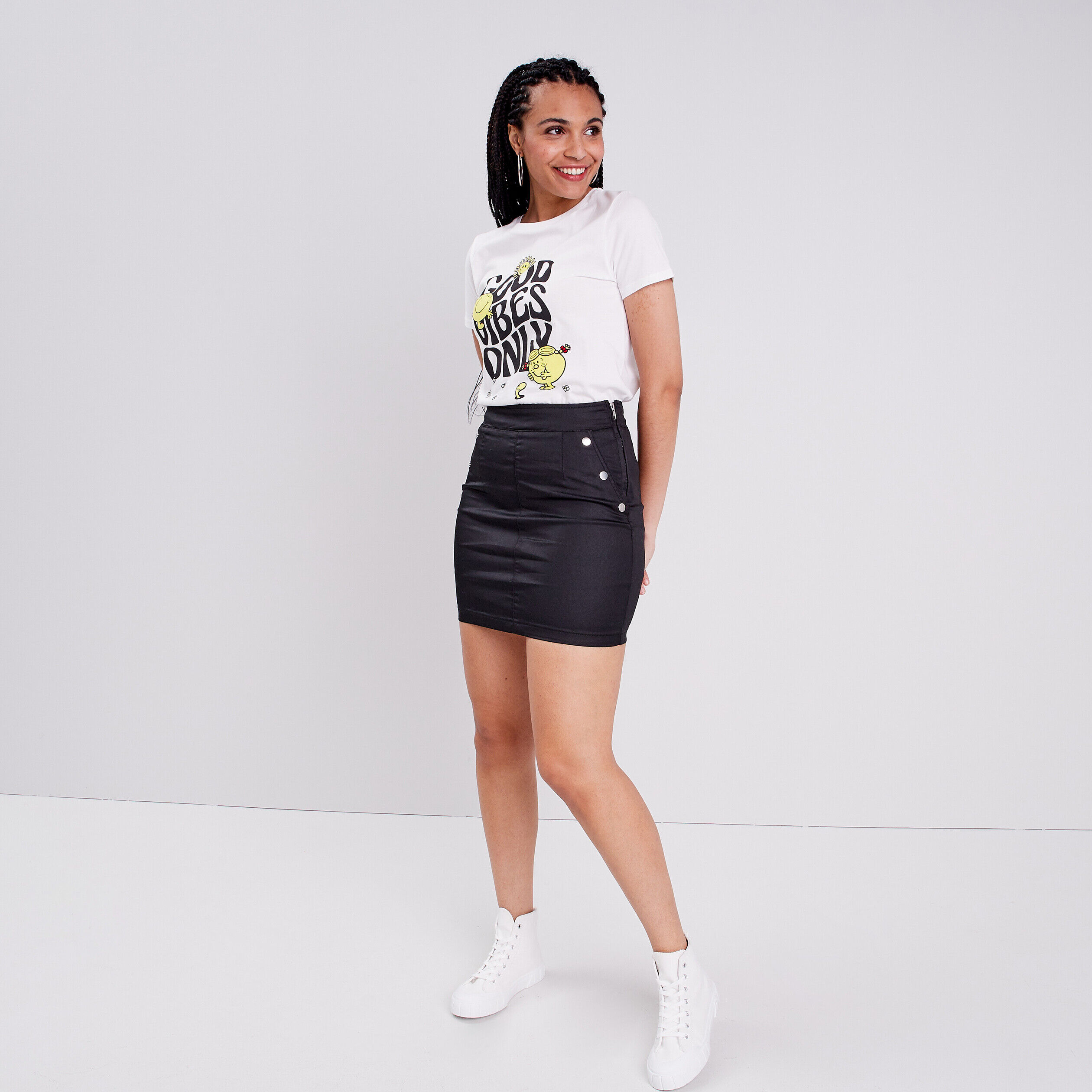 Jupe droite denim noir enduit femme | Cache Cache