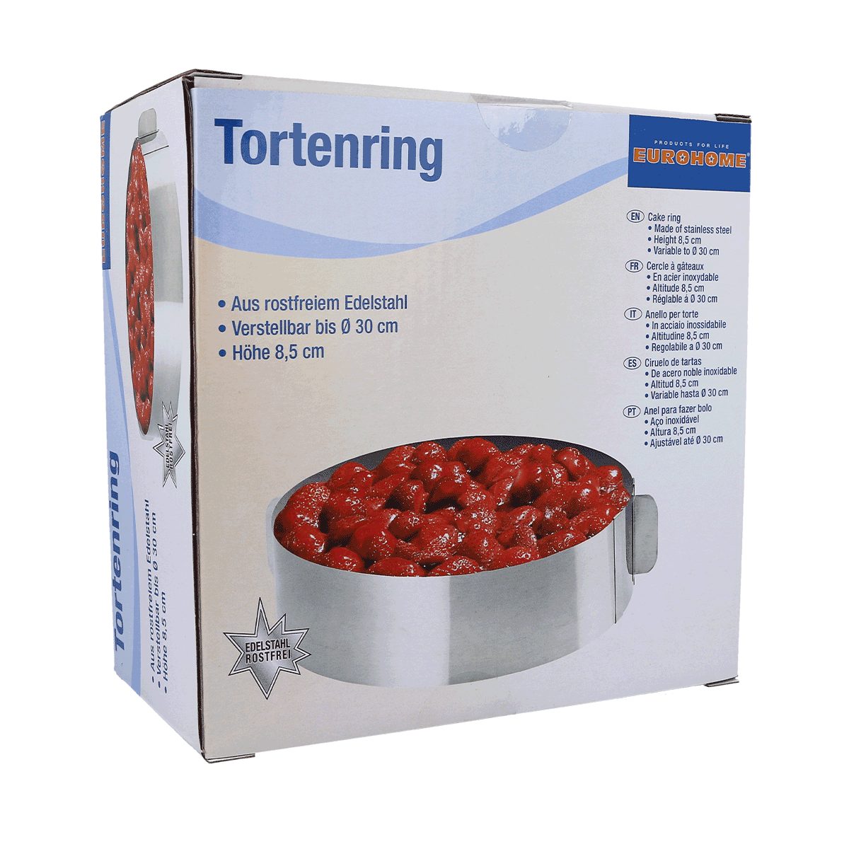 EUROHOME Tortenring Edelstahl Kuchenring verstellbar Rostfrei spülmaschingeeignet, Edelstahl, (Torgenring bis 30 cm verstellbar, 8 cm hoch), Tortenring hoch - Kuchenform rund