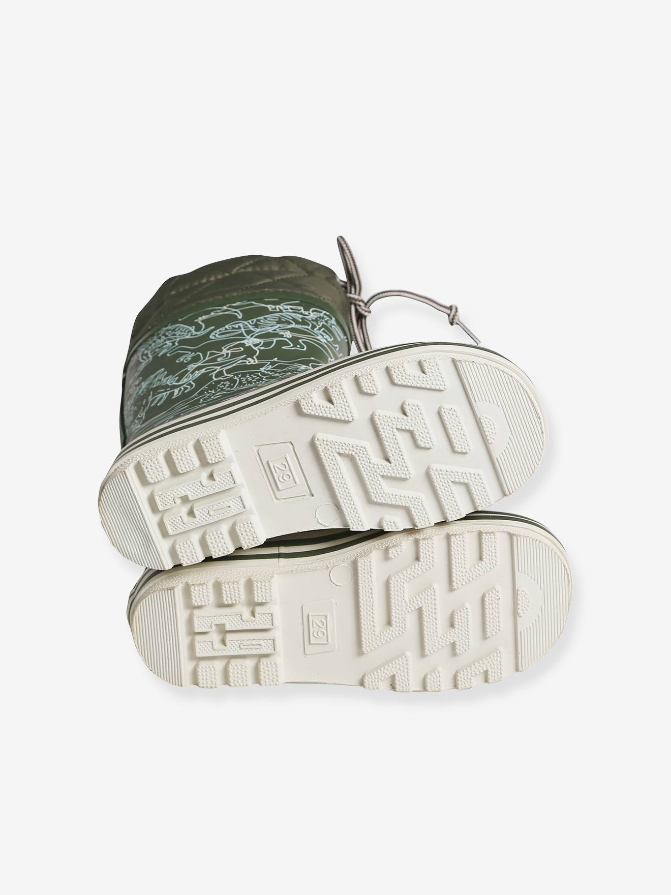 Bottes de pluie imprimées garçon col matelassé kaki imprimé