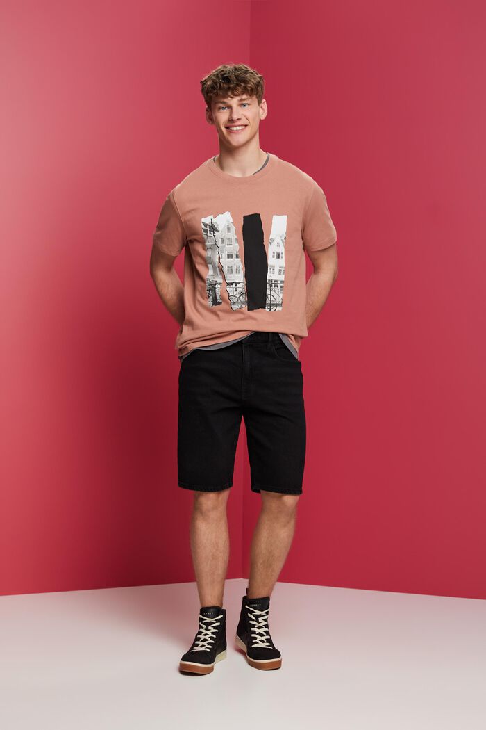 Rundhals-T-Shirt mit Print, 100 % Baumwolle