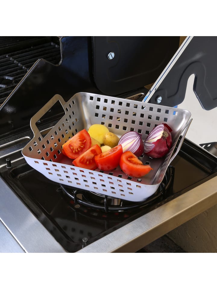 GAUMENKICK Gemüsekorb Grillschale Grillkorb Edelstahl H: 6,9cm in silber günstig kaufen onesize